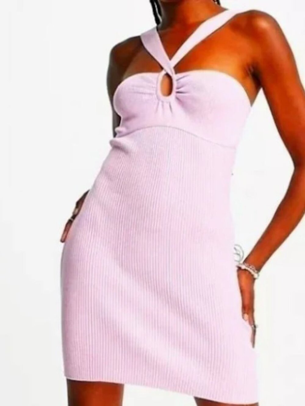 Abercrombie & Fitch Lilac Ribbed Knit Cutout Halter Bodycon Mini Dress Small